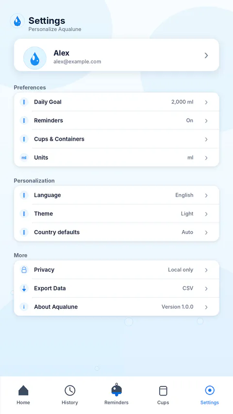 Aqualune Browse screen
