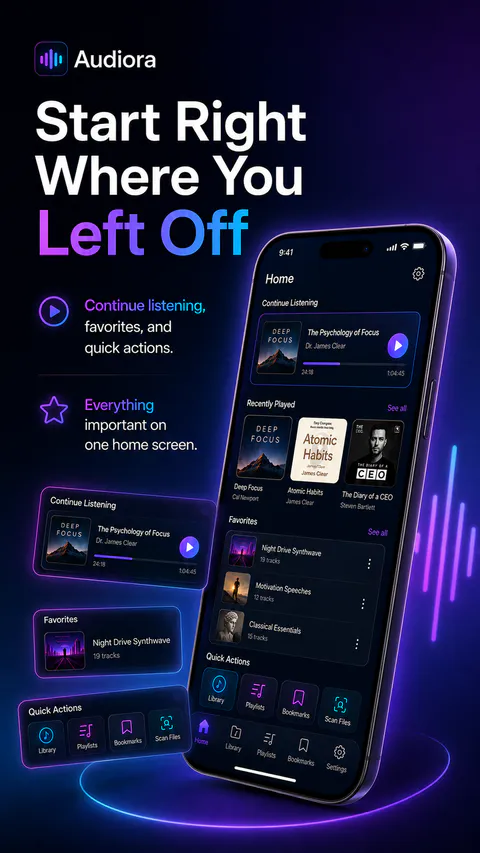 Audiora Home screen