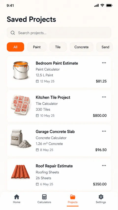 BuildMate Home screen