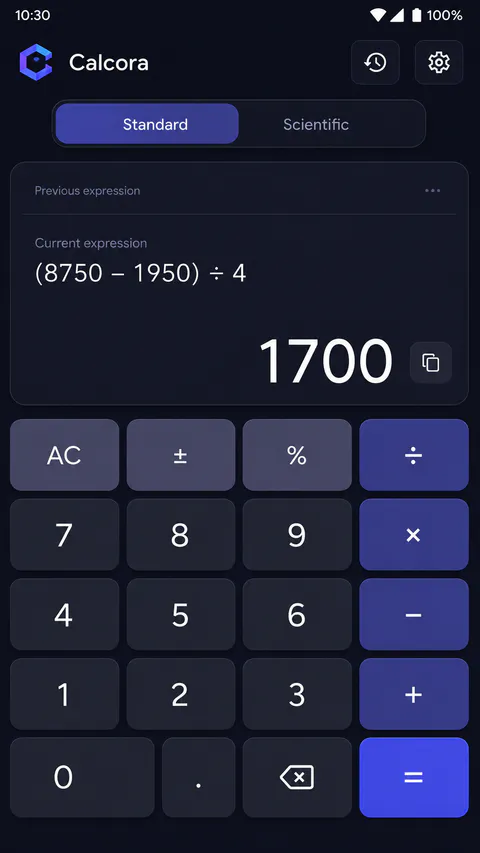 Calcora Home screen
