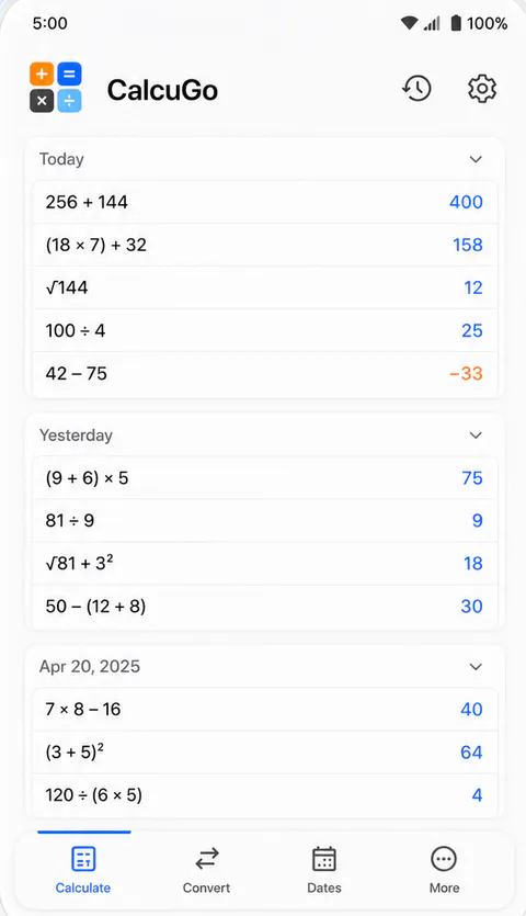 CalcuGo Home screen