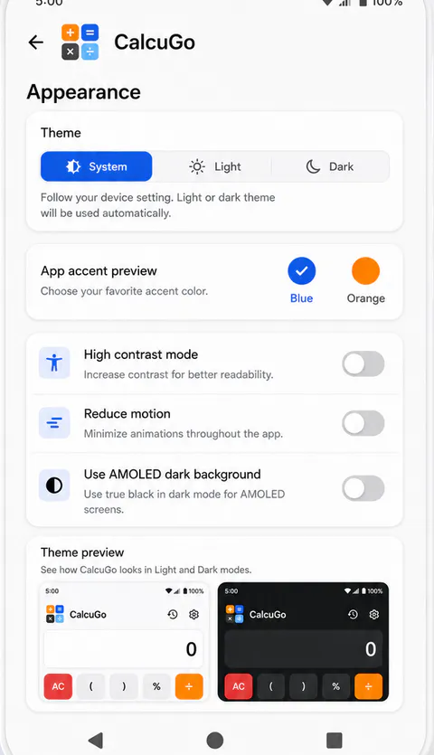CalcuGo Browse screen