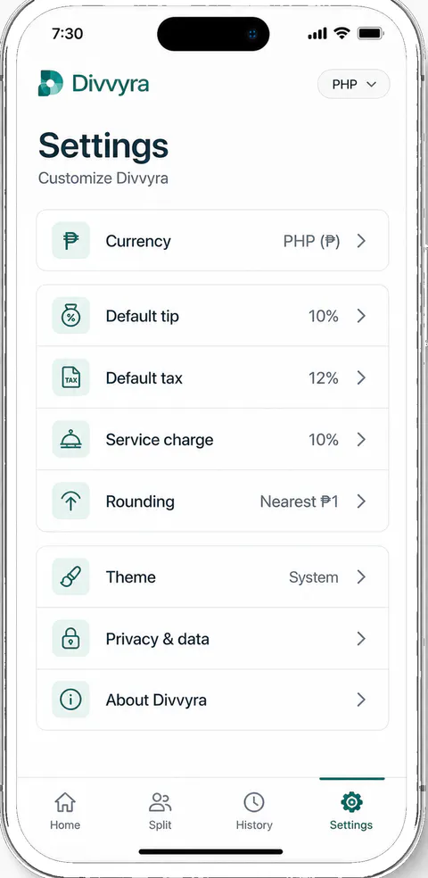 Divvyra Browse screen