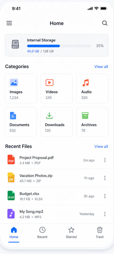 Fileora Home screen