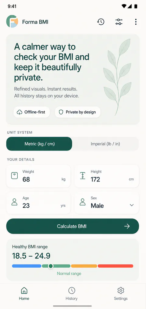Forma BMI Home screen