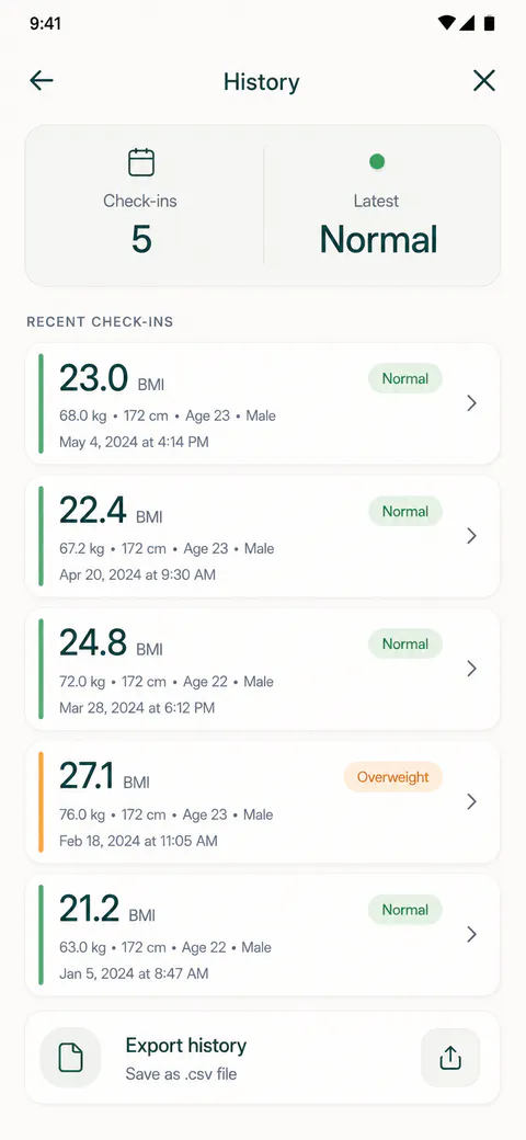 Forma BMI Home screen