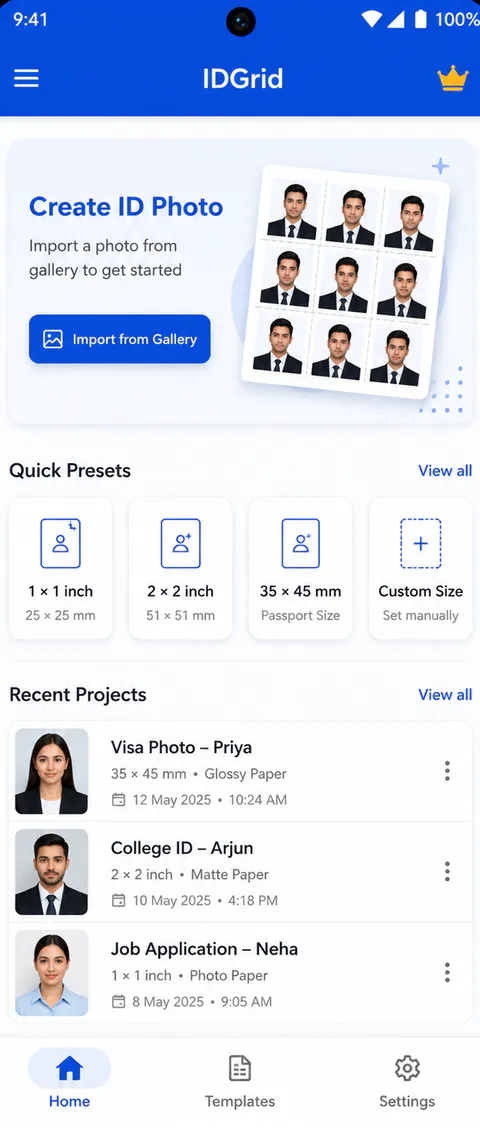 IDGrid Home screen