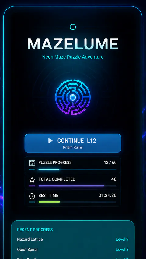 Mazelume Home screen