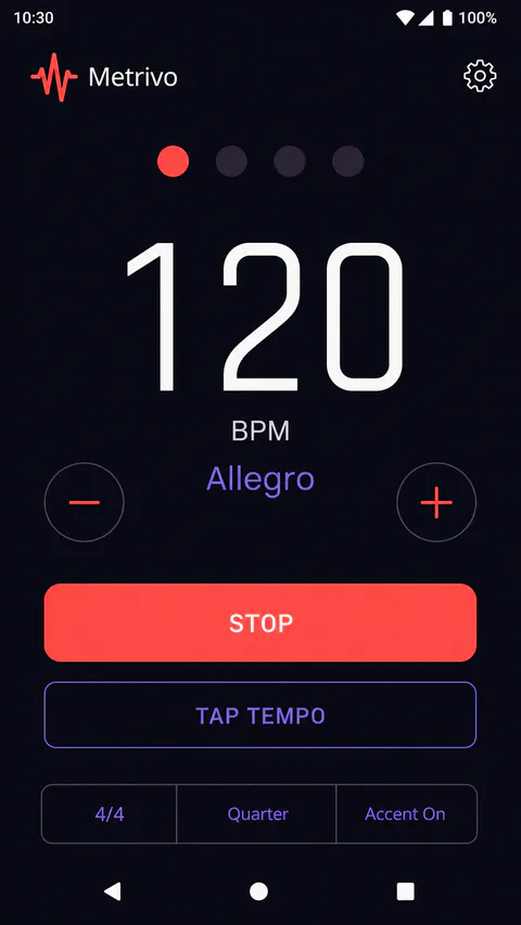 Metrivo Beat setup screen
