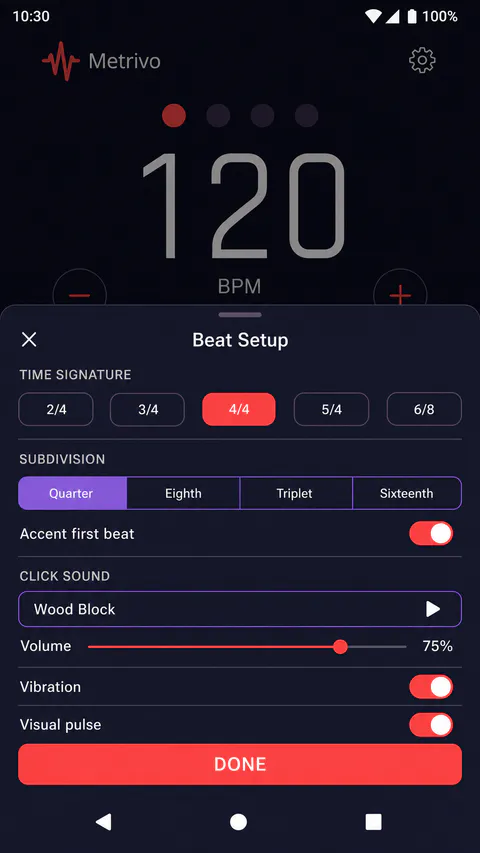 Metrivo Home screen