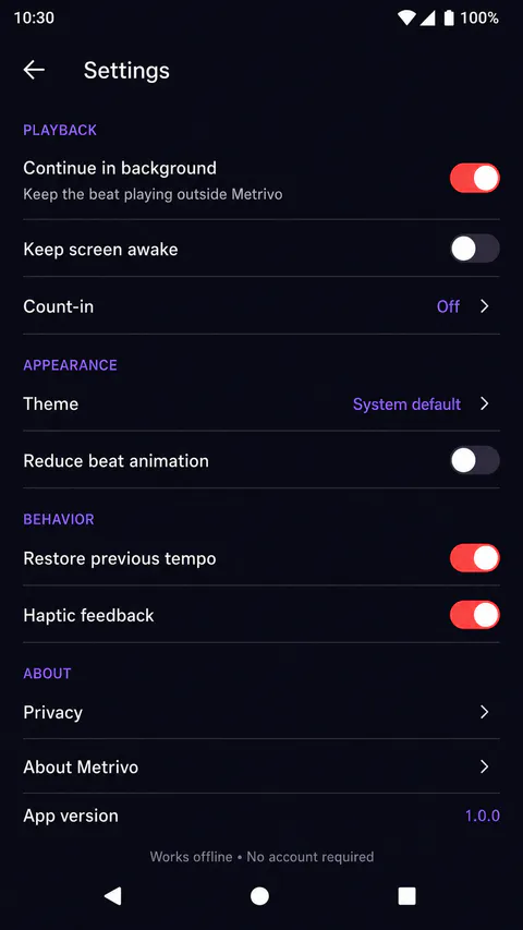 Metrivo Browse screen