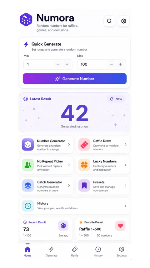 Numora Home screen