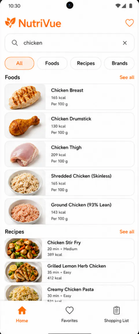 NutriVue Reference screen