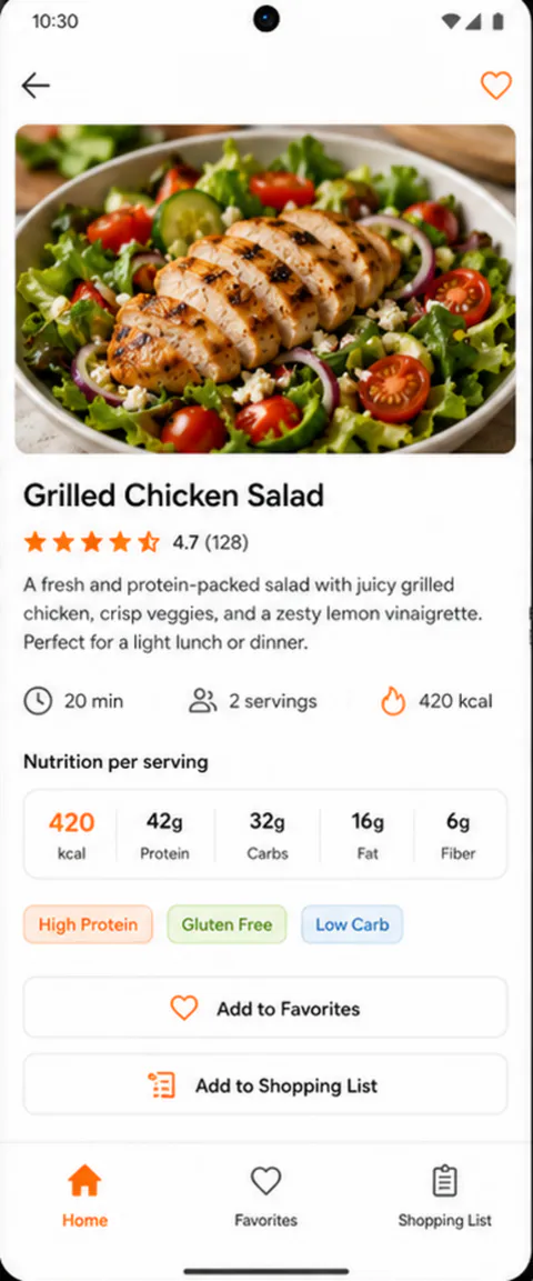NutriVue Home screen