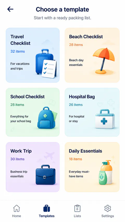 Packora Daily routines screen