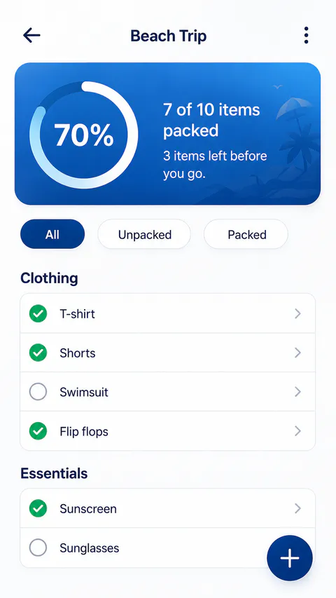 Packora Checklist detail screen