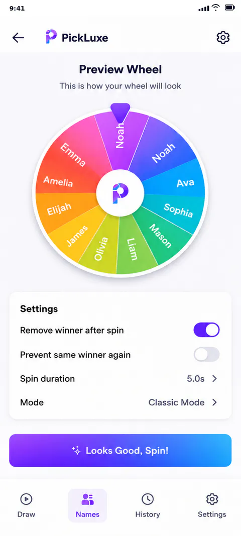 PickLuxe Team fun screen