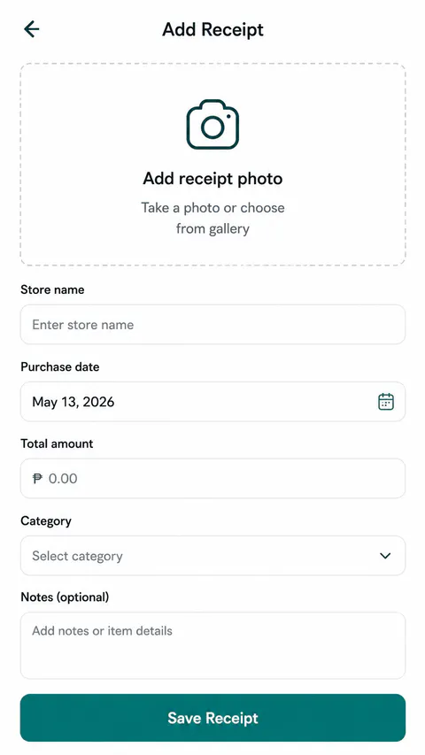 Receipty Search screen
