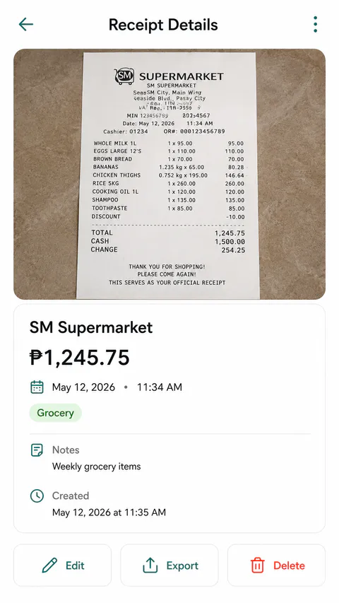 Receipty Monthly view screen