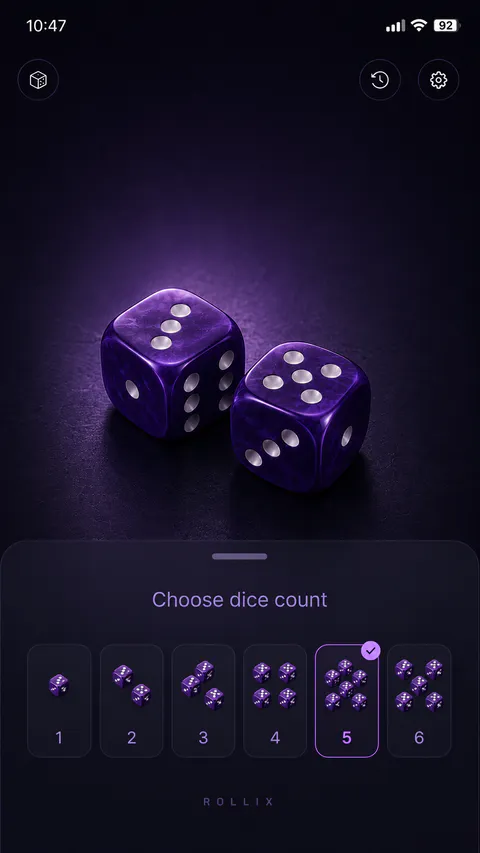 Rollix Dice Quick picks screen
