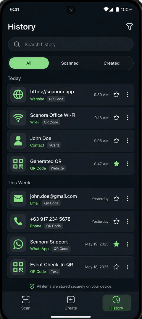 Scanora Home screen