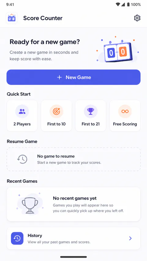 Scoreora Home screen
