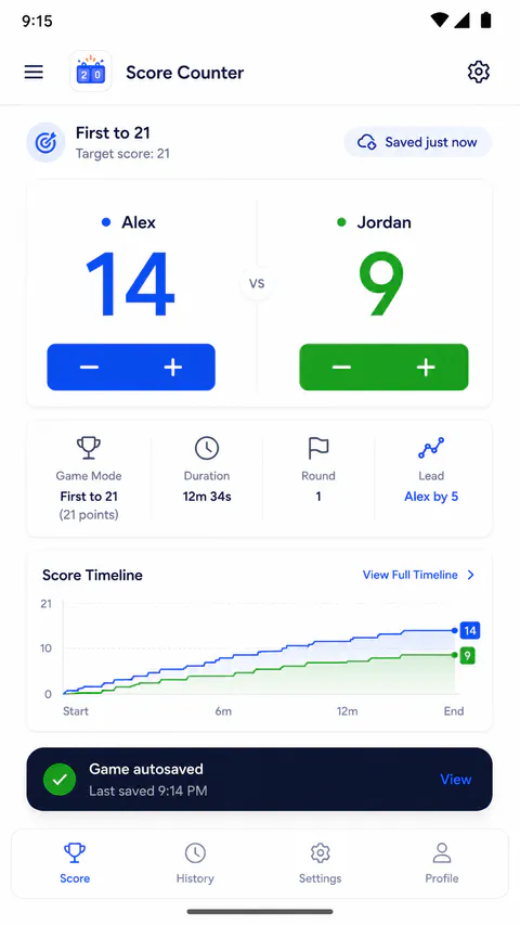 Scoreora Scoring screen