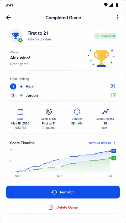 Scoreora Review screen
