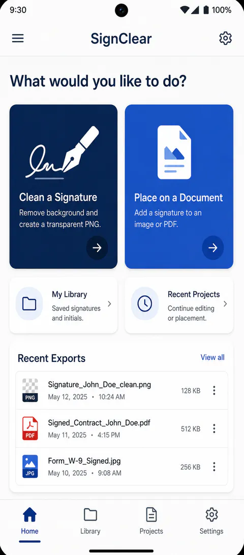 SignClear Home screen