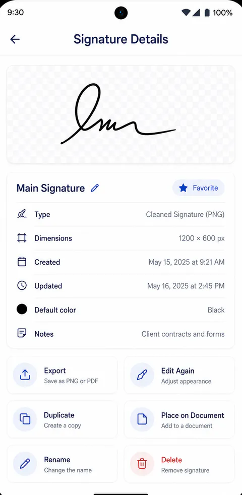 SignClear Export screen
