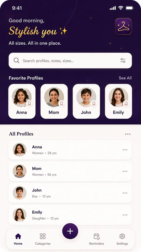 SizeNook Home screen