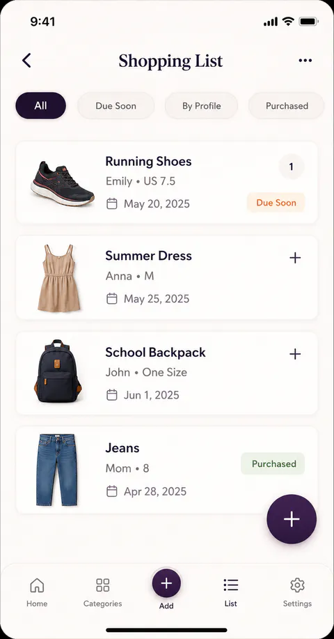 SizeNook Home screen