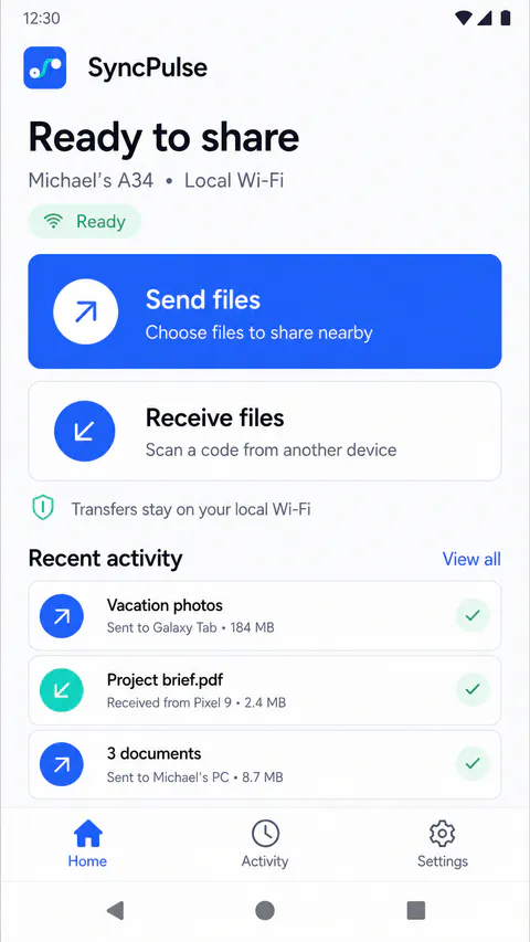 SyncPulse Home screen