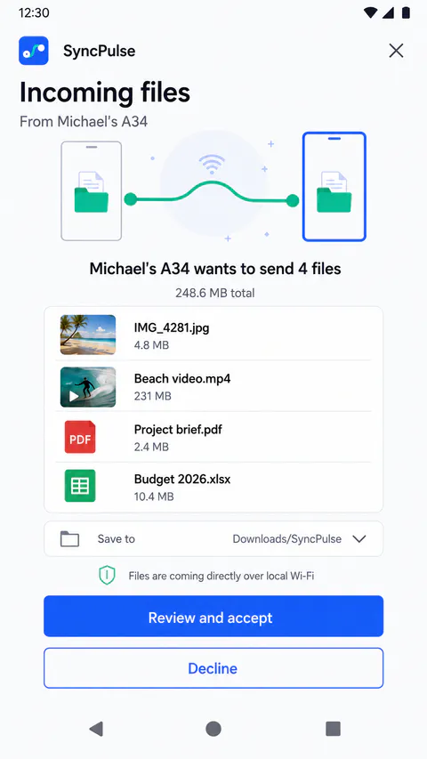 SyncPulse Home screen