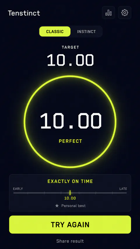 Tenstinct Results screen