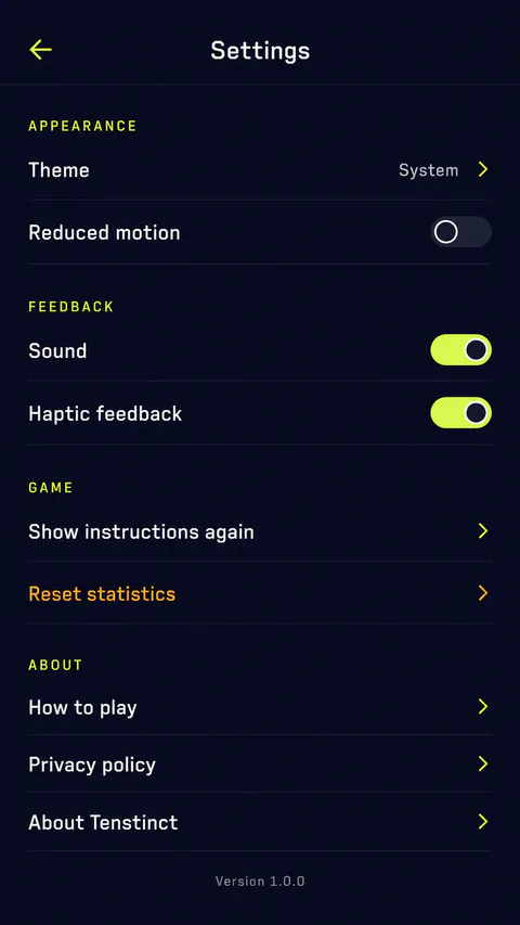 Tenstinct Browse screen