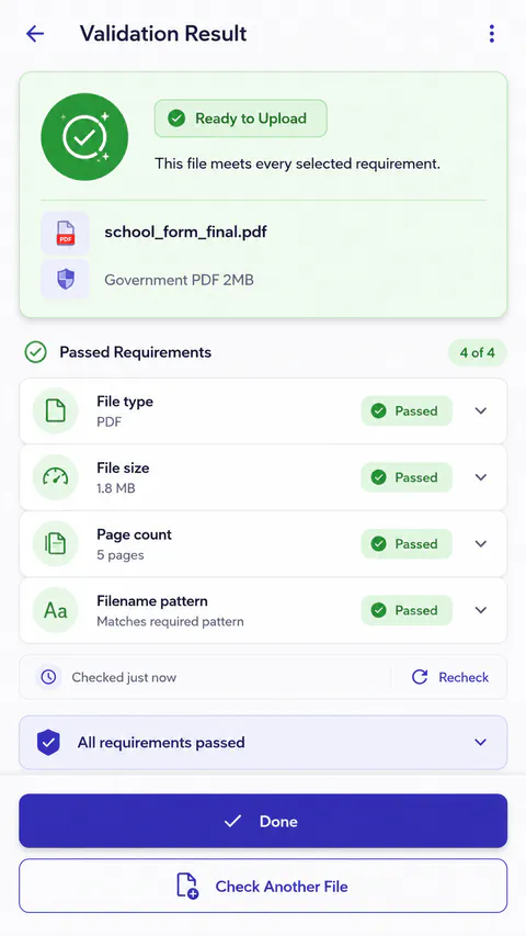 UploadFit Output screen