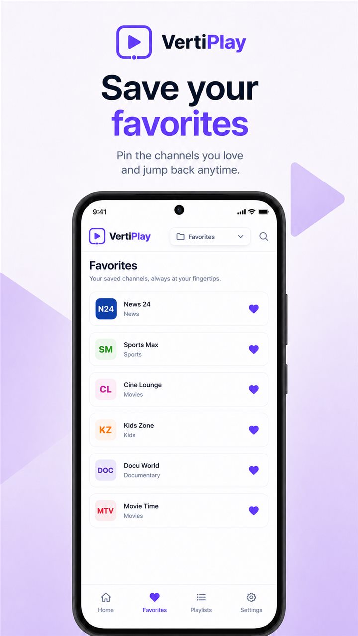 VertiPlay Favorites screen