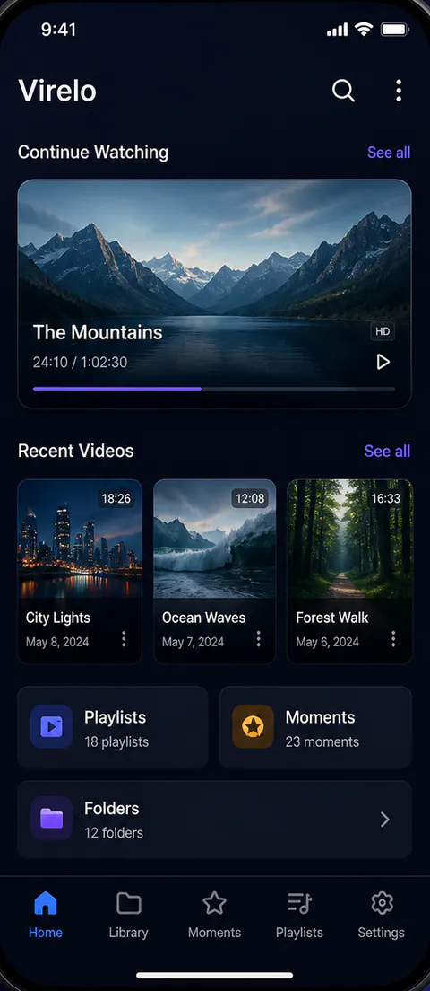Virelo Home screen