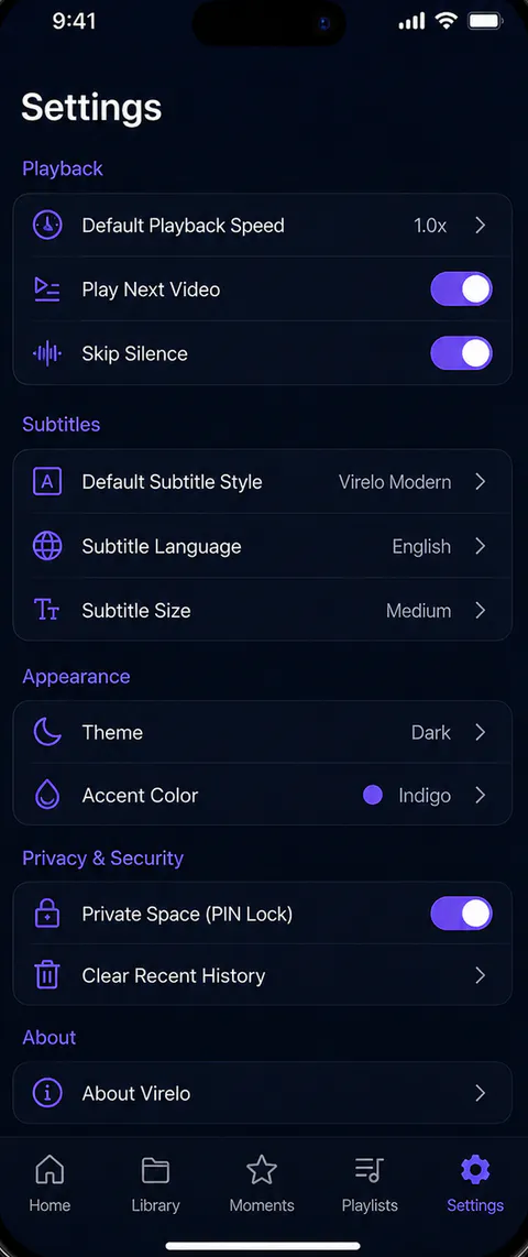 Virelo Browse screen