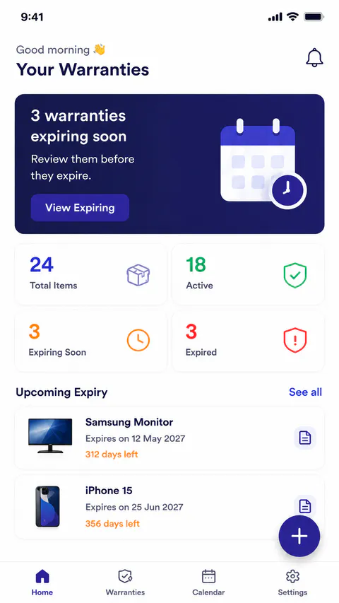 Warrinova Home screen