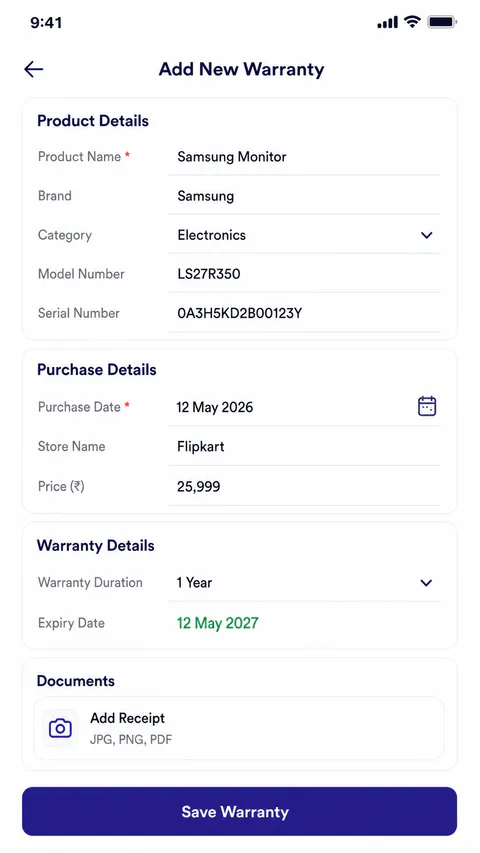 Warrinova Item detail screen