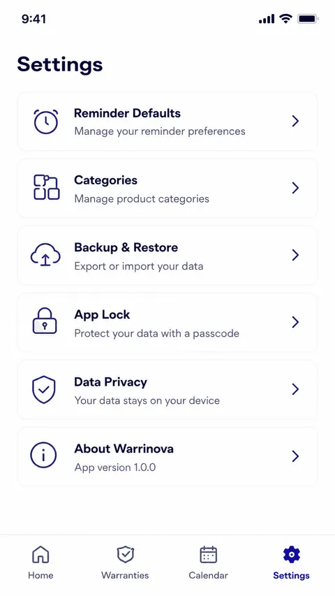 Warrinova Browse screen