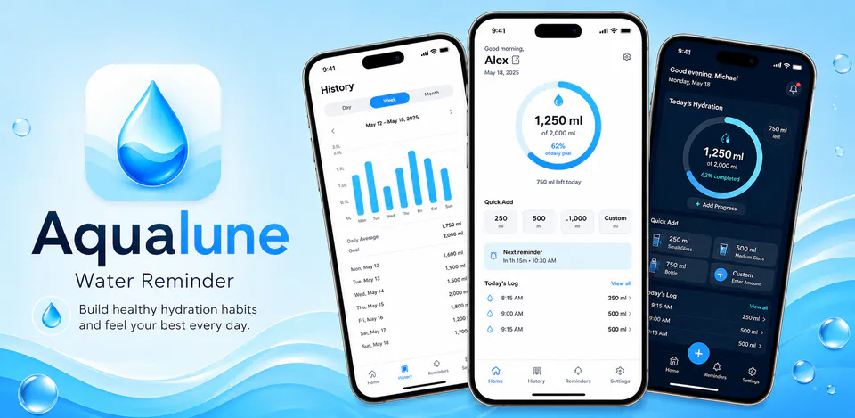 Aqualune real app interface preview