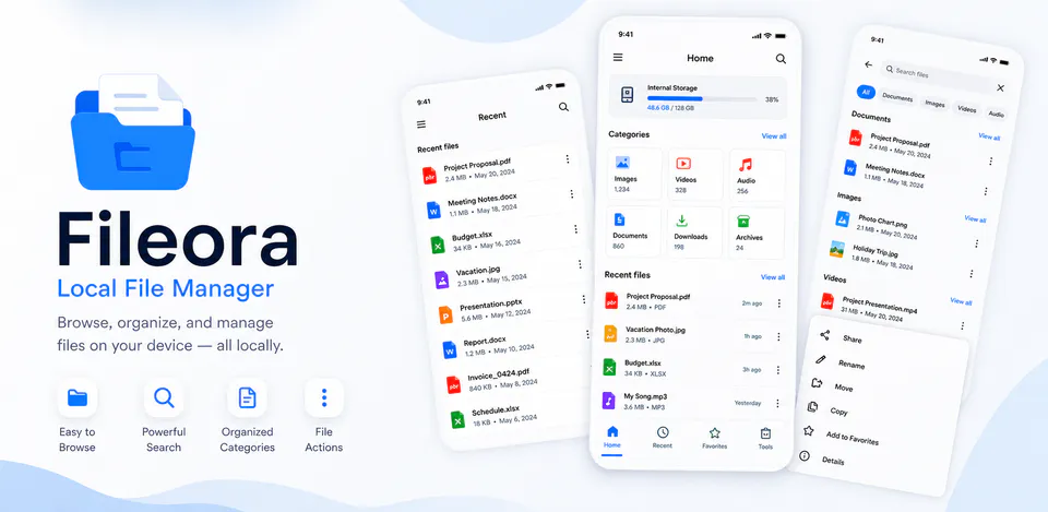 Fileora real app interface preview